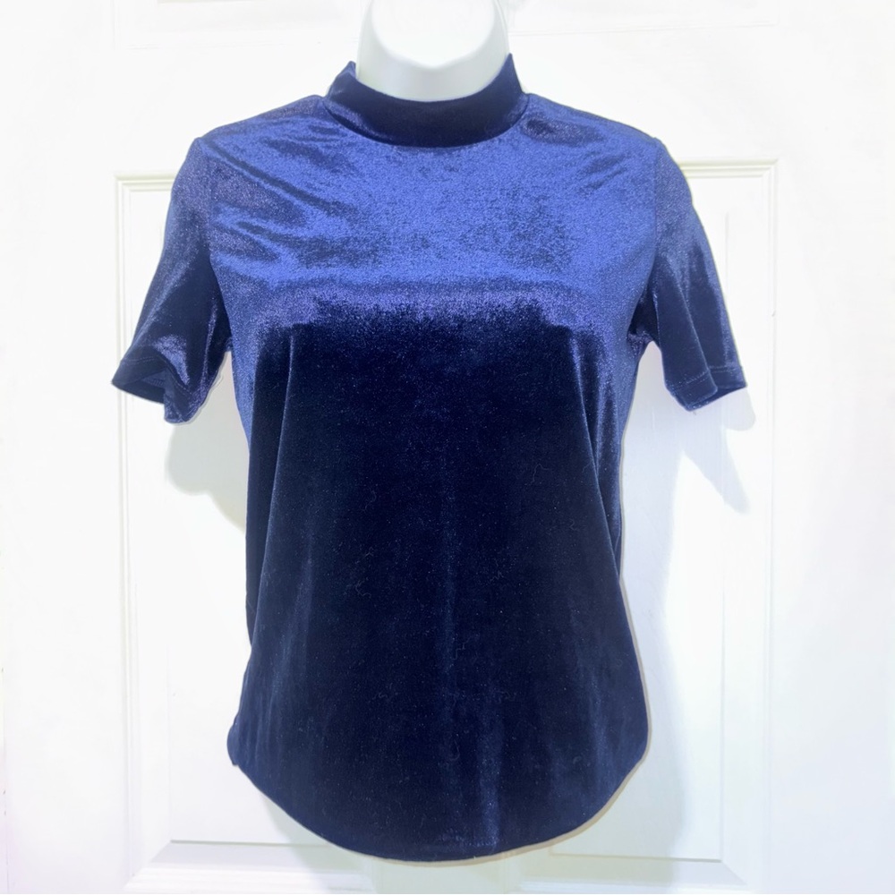 Zara Chic Navy Blue Velvet Women's Top size: Small